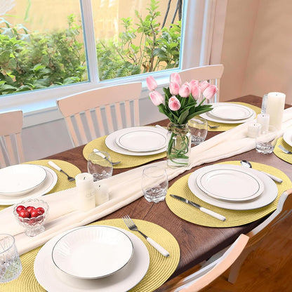 AHHFSMEI Placemats Set of 6 for Dining Table Washable Woven Vinyl Non-Slip 18x12 inches Placemat Heat-Resistant Durable Table Mats for Dining Table Easy to Clean (Wheat Yellow)