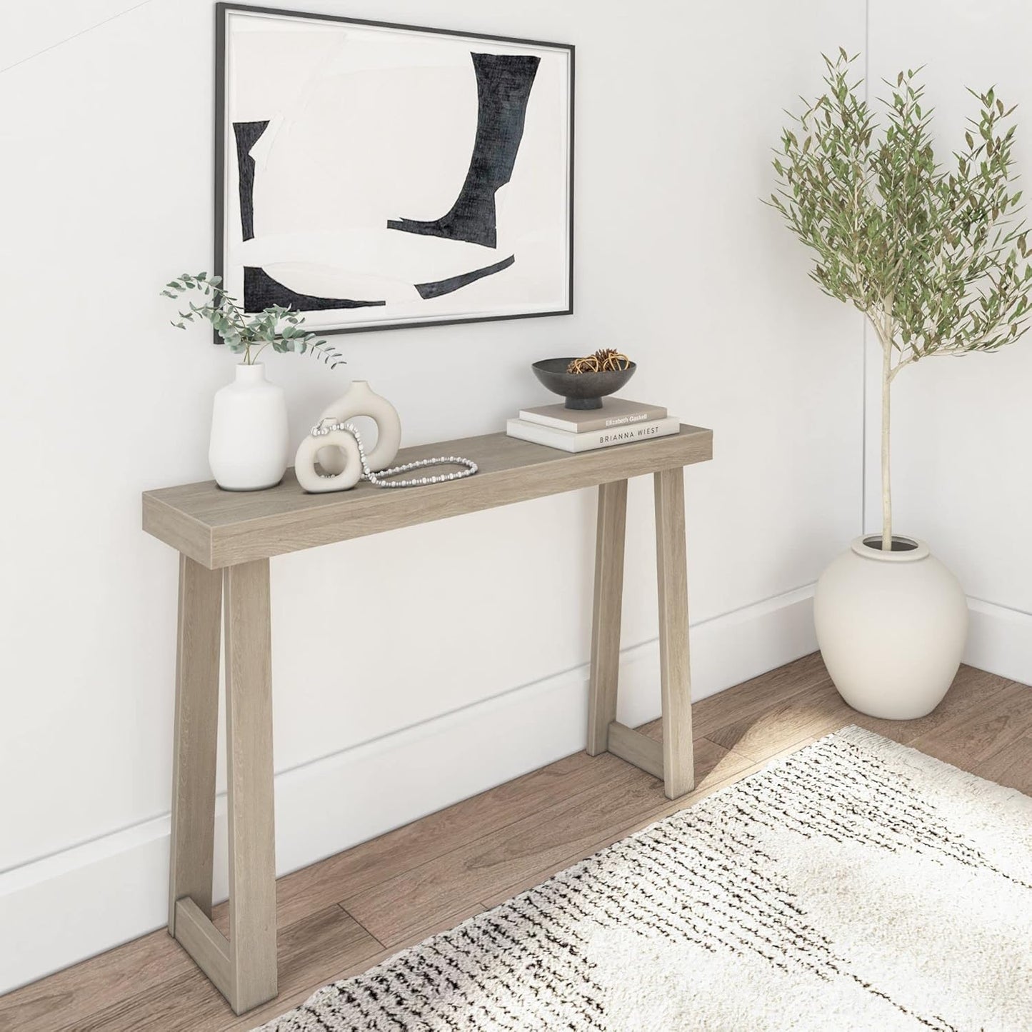 Plank+Beam Solid Wood Console Table, 46.25 Inch, Sofa Table, Narrow Entryway Table for Hallway, Behind The Couch, Living Room, Foyer, Easy Assembly, Seashell