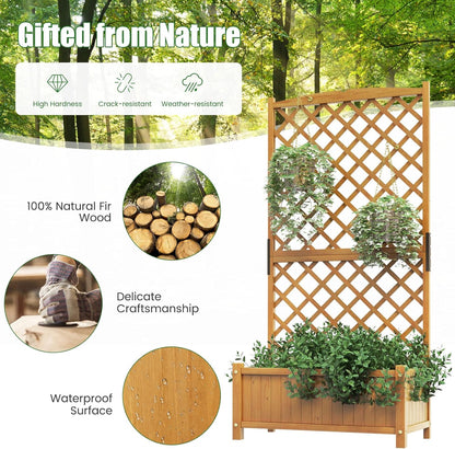 HAPPYGRILL 2 Pcs Raised Garden Bed, 71" Garden Planter with Trellis, Drainage Holes, Freestanding Garden Planter for Vine Climbing Plants, Wooden Planter Box for Yard Balcony (Yellow)