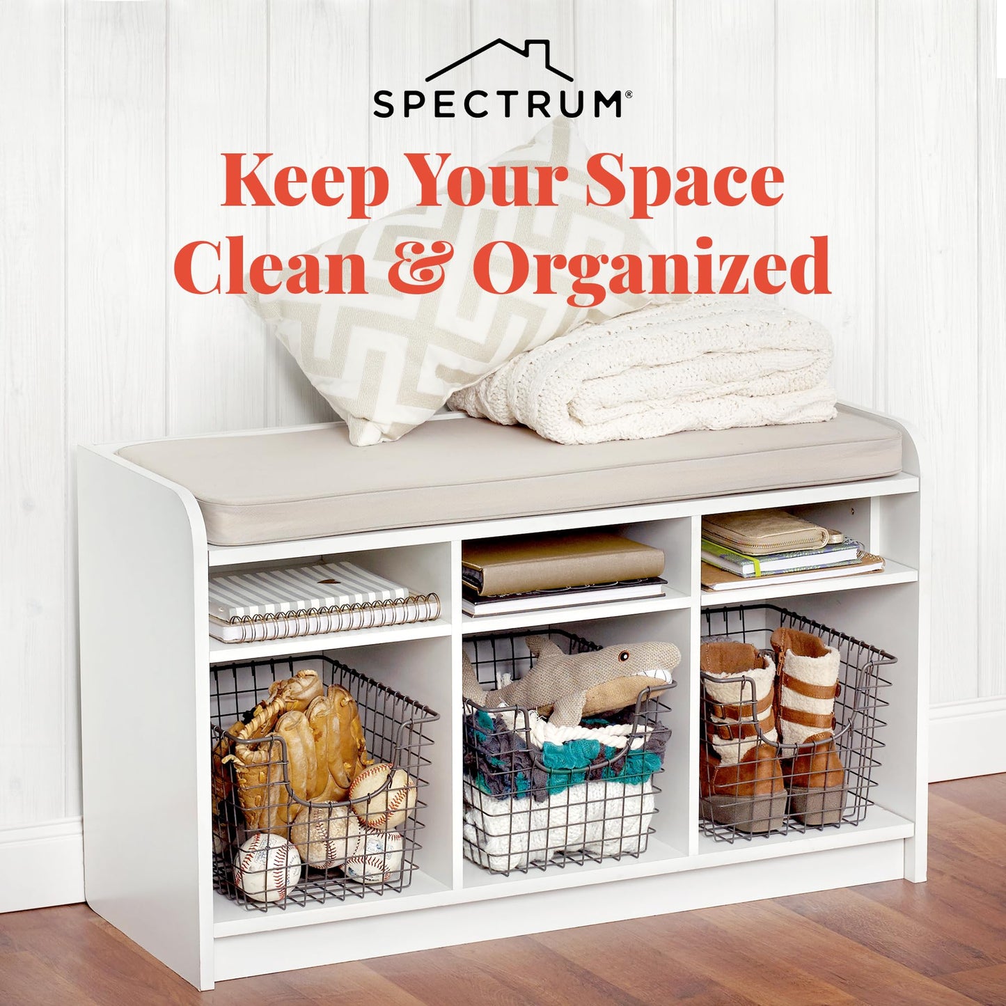 Spectrum Small Wire Scoop Storage Basket Industrial Gray Metal Wire Basket Storage Organizer for