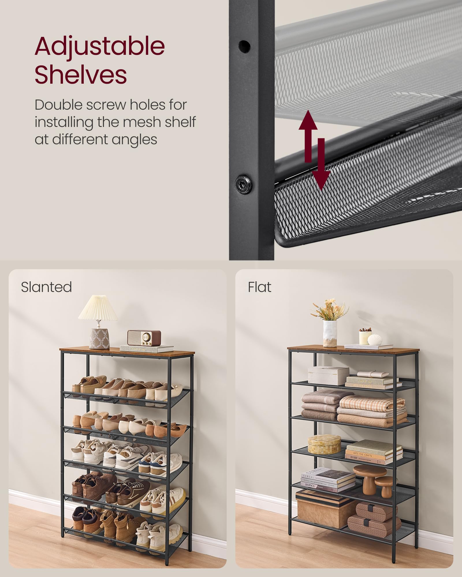 VASAGLE Shoe Rack for Entryway, Freestanding, Adjustable, Industrial
