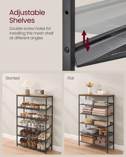 VASAGLE Shoe Rack for Entryway, Freestanding, Adjustable, Industrial
