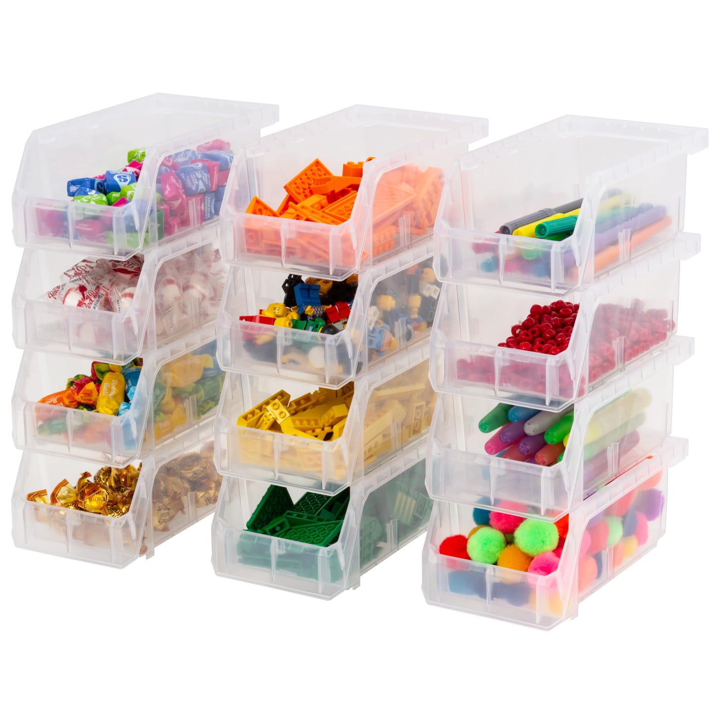ReadySpace Small Stackable Plastic Storage Bins, 12-Pack, Clear