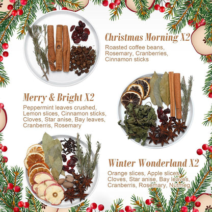 6 Pack Christmas Potpourri Simmer Pot Kit, Holiday Stovetop Potpourri, Botanical Air Freshener Sachets, Festive Bowl Filler Decor for Home Fragrance, Housewarming & Hostess Gifts
