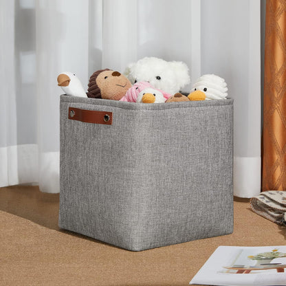 DULLEMELO Square Storage Cubes Baskets for Gifts Empty, 11 inch Cube Stroage Bins Linen Closet Organizers and Storage Baskets for Toy Nursery Shelves Bedroom Storage(4 Pack - 11" Grey)