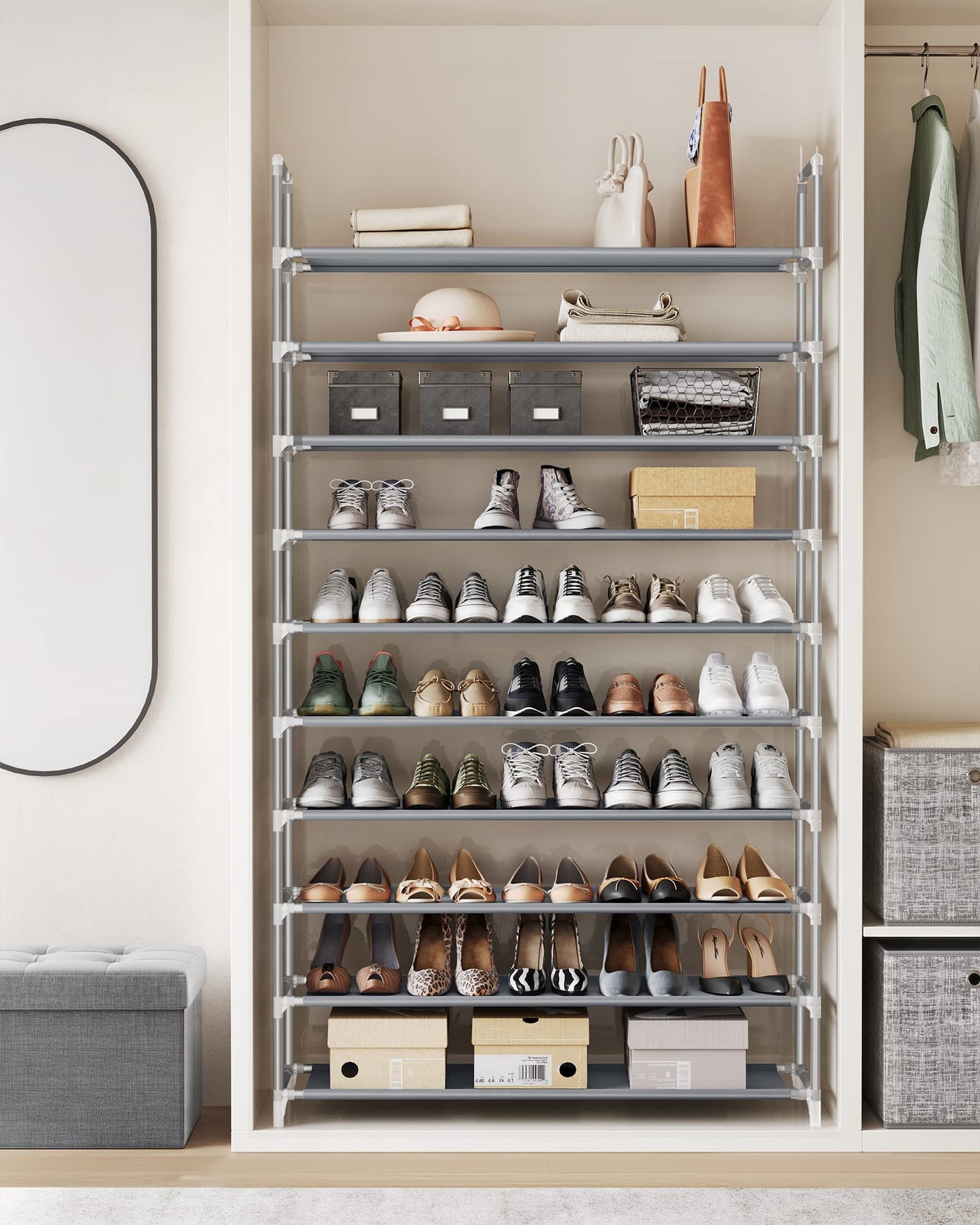 SONGMICS Shoe Rack, 10-Tier Shoe Shelf, Shoe Storage Organizer, 11 x 37 x 68.9 Inches, Metal Frame