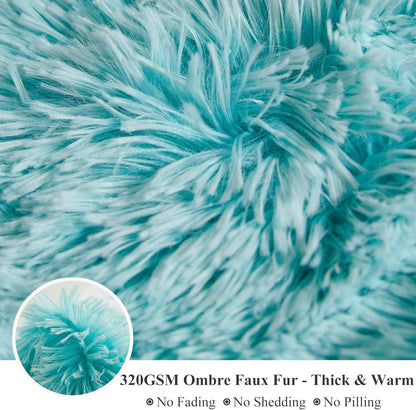 XeGe Luxury Faux Fur Blanket, Soft Big Fluffy Throw, Shaggy Plush Decorative Couch Blanket, Cute Furry Fuzzy Bed Throw for Bedroom Living Room, Ombre Aqua Green, 60x90