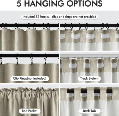 MIULEE 100% Blackout Curtains 96 Inch Long 2 Panels Set for Bedroom, Thick Faux Linen Black Out Curtain Room Darkening Back Tab Pleat Floor to Ceiling Window Drapes with Hooks for Living Room, Oatmeal