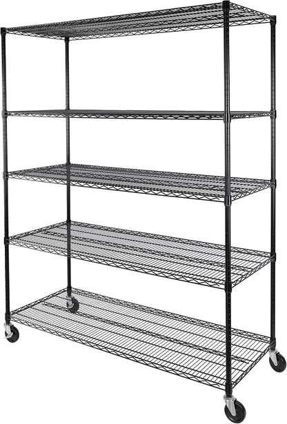 Seville Classics UltraDurable Heavy Duty NSF Solid Steel Wire Rack Storage Unit, Organizer for Garage, Warehouse, Office, Restaurant, Classroom, Kitchen, Black, 5-Tier Shelving, 60" W x 24" D