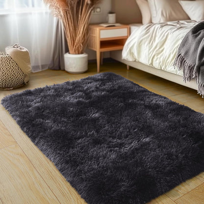 Rezutan Small Area Rug, 2x3 Rug for Bedroom Shaggy Throw Rugs for Dorm Rug, Soft Tie Dyed Carpet for Kids Room, Plush Non-Slip Fluffy Bedside Rug for Home Decor Aesthetic,Black Grey Tie-Dyed