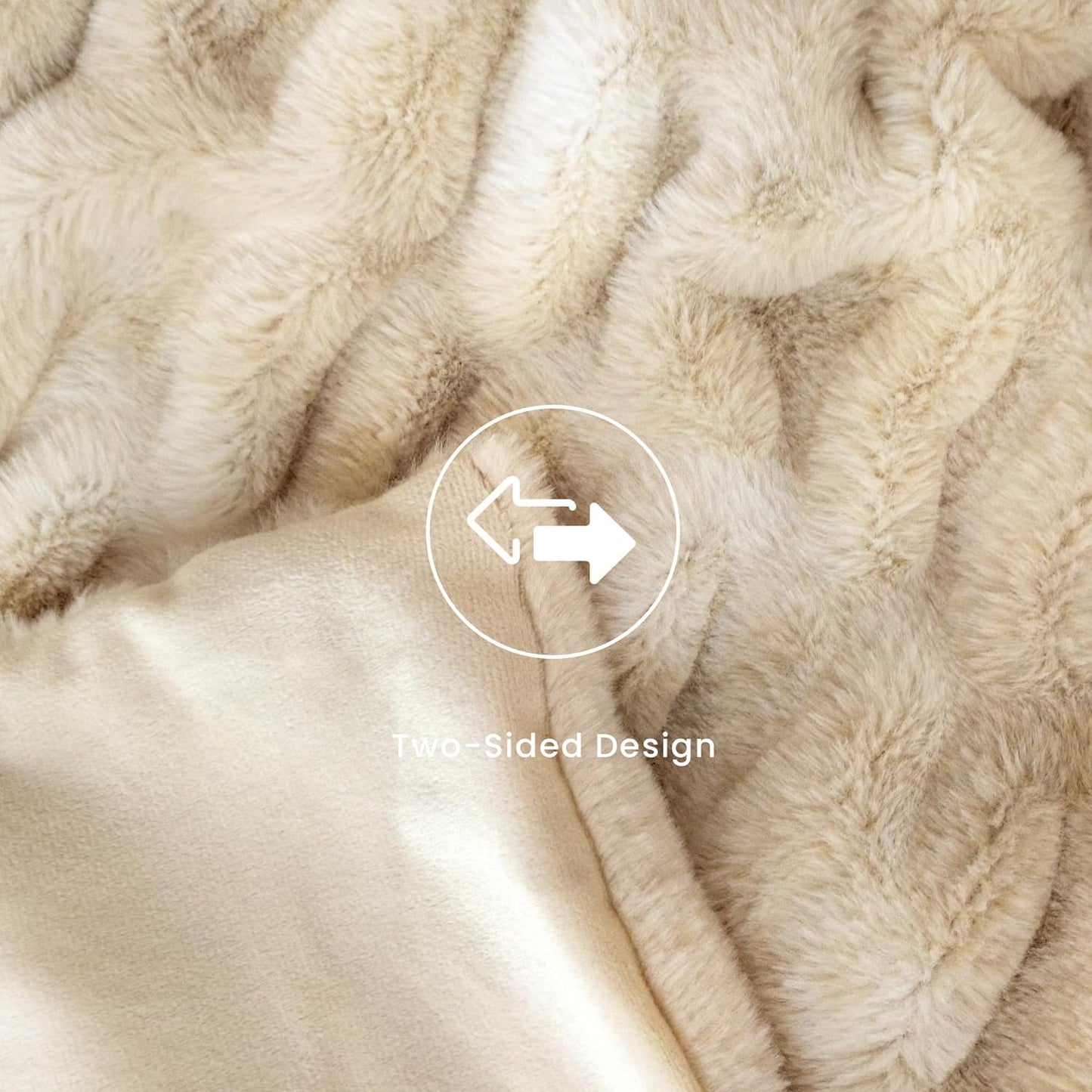 Faux Fur Blanket, Twin Size Oversized Throw Blanket for Couch, Fluffy Blanket with Stretch Ruched Design, Ultra Soft Giftable Home Decor, 60x80 inches, Tie-Dyed in Khaki