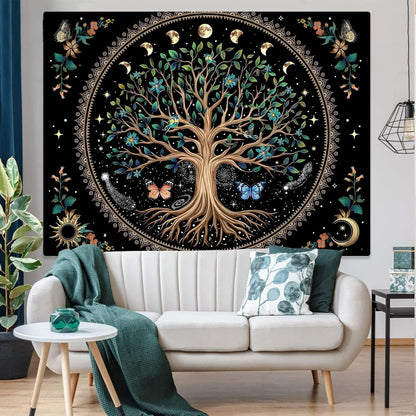 Lunerfex Tree of Life Tapastry Sun and Moon Tapastry Flower Boho Tree Mandala Wall Hanging for Bedroom and Living Room Decor Green Tree 44×60 Inches