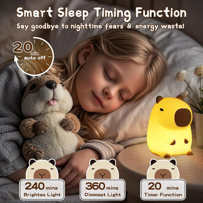 Cute Capybara Night Light, LED Squishy Novelty Animal Night Lamp,2 Levels Dimmable/Timer Nursery Nightlight for Kids, Rechargeable Touch Bedside Lamp, Bedroom/Dorm Decor, Baby Boys Girls Gifts