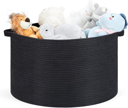 Ravinte Large Storage Basket - 22"x 22"x 14" Blanket Basket for Living Room, Baby Toy Storage Basket, Cotton Rope Basket Woven Laundry Basket (Black)