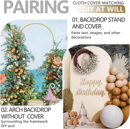 Arch Backdrop Stand and Cover Set, 3 Metal Balloon Arch Backdrop 4ft 5ft 6ft, Gold Arched Stand Frame for Wedding, Parties,Birthday, Backdrop Decorations (Beige,4ft+5ft+6ft)
