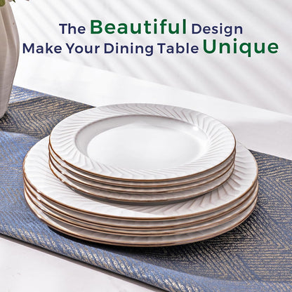 GBHOME Ceramic Dinnerware Sets,12 pcs Embossed Elegant Stoneware Plates and Bowls Sets, Housewarming Wedding Gift | Dishwasher & Microwave Safe | Dishes Set Service for 4
