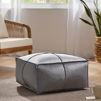 GDFStudio Modern Glam Velvet Square Pouf Ottoman Foot Stool - Bean Bag Floor Chair - Foot Rest Couch for Living Room Bedroom,Smoke,24" x 24" x 12"