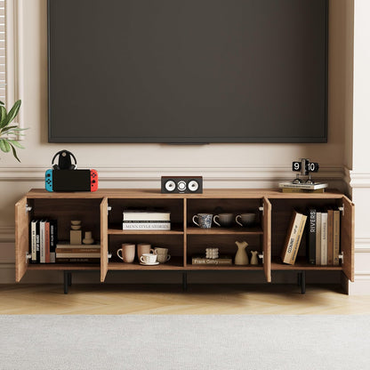 Mid Century Modern TV Stand for 70 Inch TVs, 70.87" Walnut Console with Ample Storage – Stylish Entertainment Center for Living Room or Bedroom