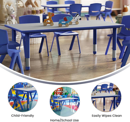 Flash Furniture Wren Adjustable Classroom Activity Table for School and Home, Plastic Activity Table for Kids, 23.625" W x 47.25" L, Gray/Blue