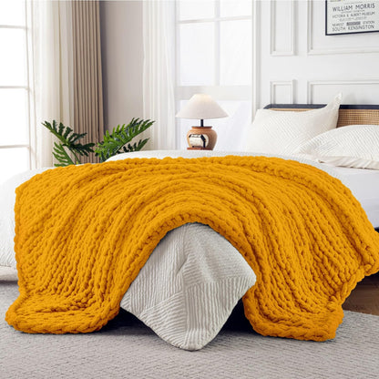 Ultra Soft Chunky Knit Blanket Throw -50x60 Hand Knitted Warm Chenille Throw Blanket, Home Decor Soft Thick Yarn Cable Knit Blanket Breathable Fleece Banket Christmas for Couch Bed Sofa Best GIF