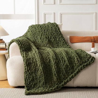 Ultra Soft Chunky Knit Blanket Throw -50x70 Hand Knitted Warm Chenille Throw Blanket, Home Decor Soft Thick Yarn Cable Knit Blanket Breathable Fleece Banket Christmas for Couch Bed Sofa Best GIF