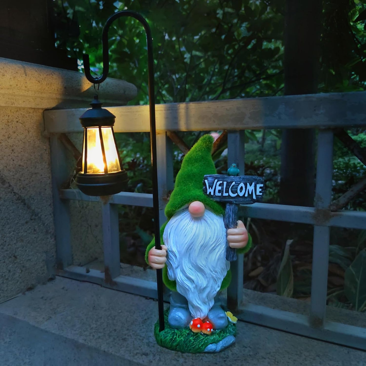 JOYBEE Garden Statues Gnome with Solar Lantern Outdoor Decor-Gnomes Solar Figurines Lights Decorations for Patio Yard Lawn Ornaments-Gifts for Women Mom Grandma