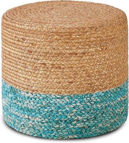 Cplxroc Ottoman Poof, Natural Seagrass Poufs, Hand Weave Round Footstool, Pouffe Accent Chair, Home Decorative Seat, Boho Deco Floor Chair for Living Room, Bedroom (18inch 68LK)