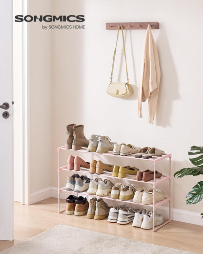 SONGMICS Shoe Rack, 3-Tier Shoe Organizer, Metal Storage Shelf, Upright or Upside Down, for 16-20
