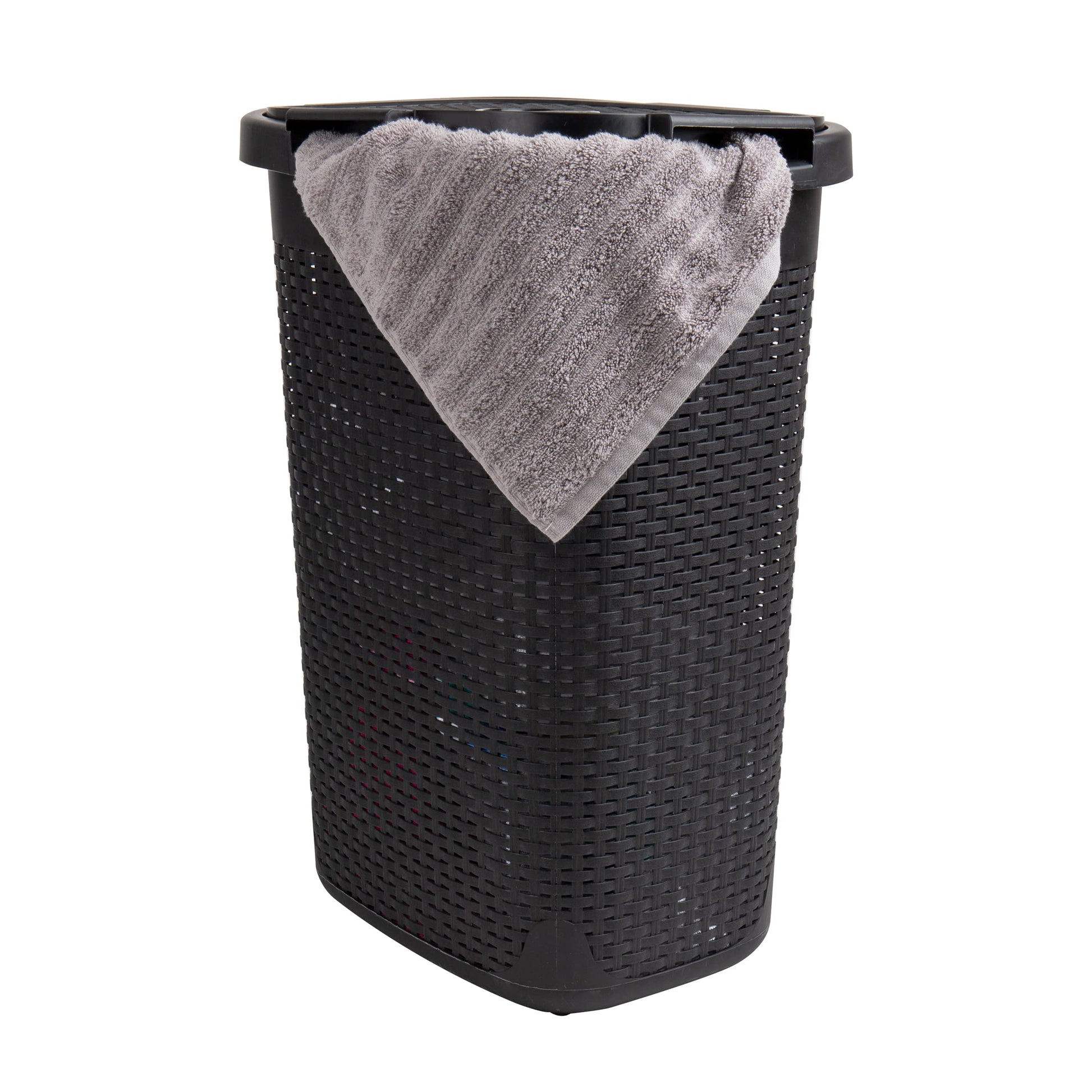 Mind Reader 60L Slim Laundry Hamper, Clothes Basket, Lid, Wicker Design, Plastic, 17.65"L x 13.75"W