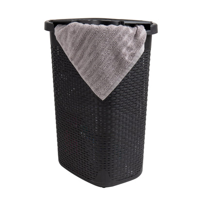 Mind Reader 60L Slim Laundry Hamper, Clothes Basket, Lid, Wicker Design, Plastic, 17.65"L x 13.75"W