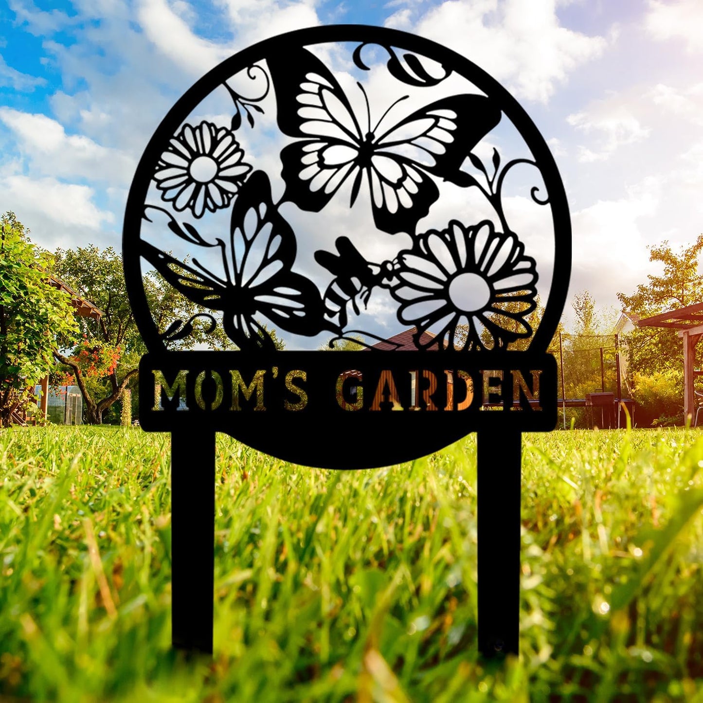 Personalized Butterfly Garden Metal Sign with Stake, Custom Address Plaque Yard Name Sign, Farmhouse Decorations