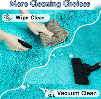 Rezutan Soft Fluffy Rug for Living Room Bedroom, Large Comfy Modern Shaggy Fuzzy for Plush Indoor Nursery Classroom Home Decor Bedside Rug with Non-Slip Bottom, Teal Blue, 5X7 Feet