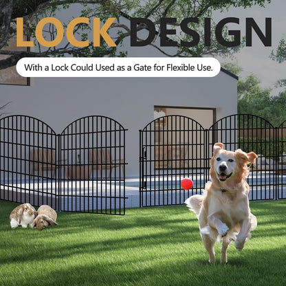 15 Panels No Dig Decorative Garden Fence with Lock, 33in (H) X 33.46ft (L) Dog Fences Outdoor for Yard, Rustproof Tall Metal Animal Barrier Border for Rabbits, Patio, Temporary Outdoor Use