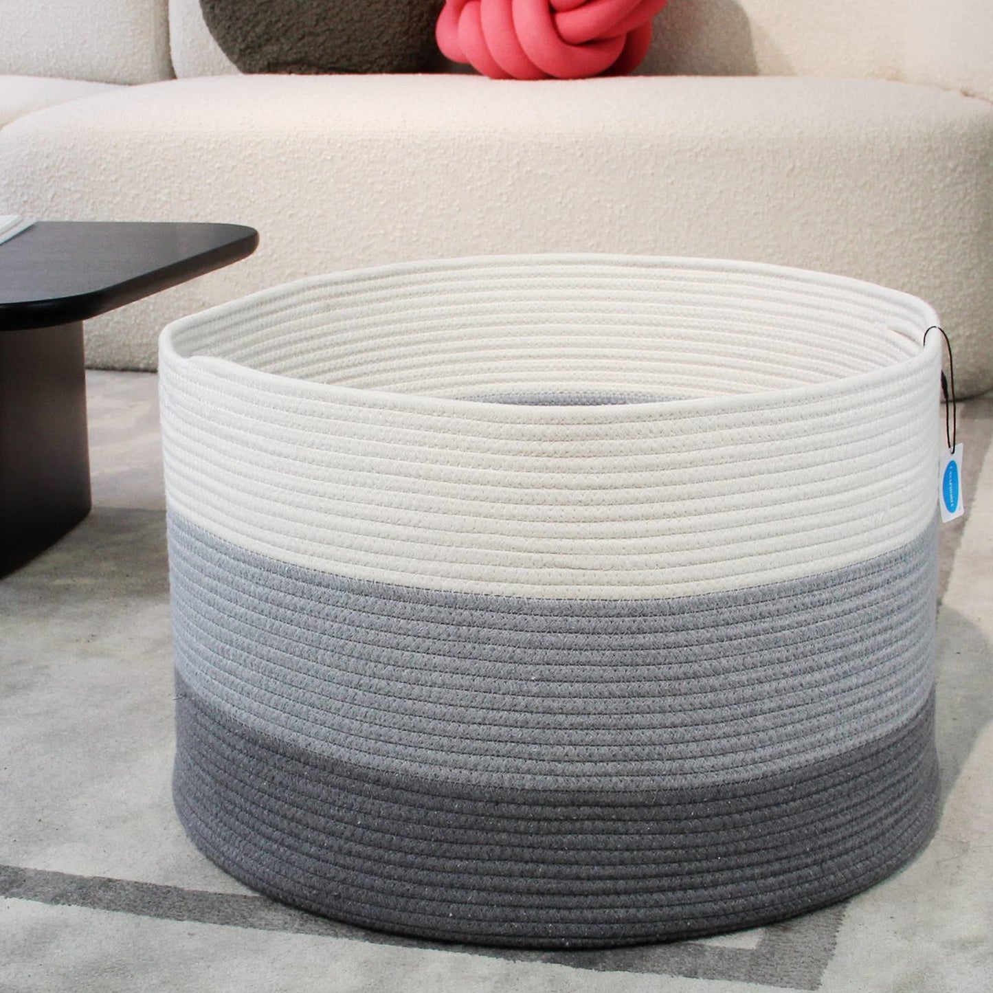 Casaphoria XXXLarge Cotton Rope Basket for Living Room - Woven Storage Basket with Handle for