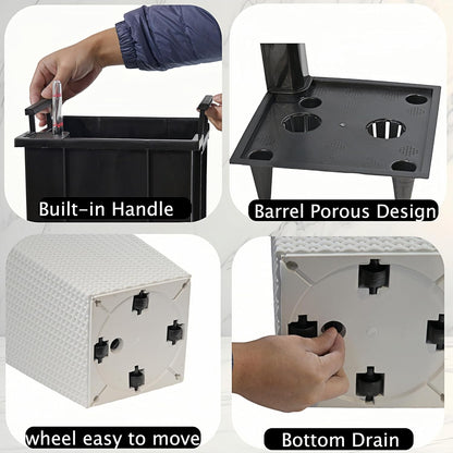 2Pcs 23in High Large Plant Pots Planter-Self-Watering,Modern Planter with Drain Holes,Water Level Monitor,Inner Bucket for Indoor/Outdoor Front Porch Patio,White Rattan