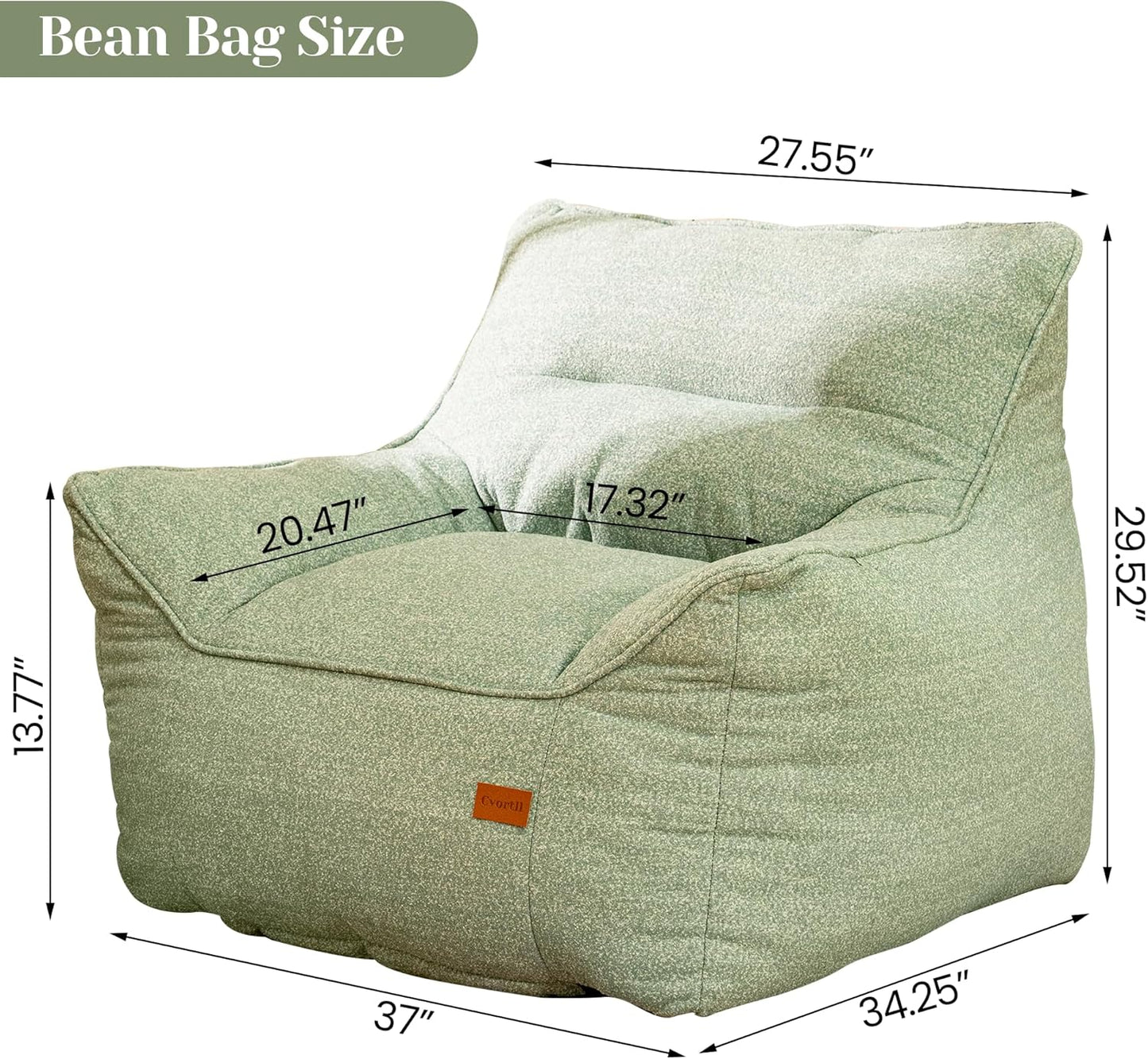 Bean Bag Chair for Adults, Comfy Tufted Bean Bag Chair Sofa with Armrests, Lazy Beanbag Chair with Foam Filler Stuffed Bean Bag Couch Sofa for Reading in Bedroom, Living Room and Dorms