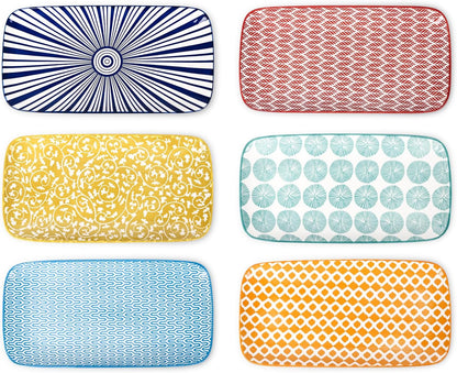 Selamica Ceramic Serving Platters, 12 Inch Serving Trays for Party Entertaining, Large Rectangular Serving Plates, Set of 6, Assorted Colors