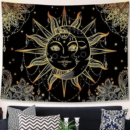 Lunerfex Hippie Sun and Moon Tapestry Bohemian Tapestry Aesthetic Cute Tapestries for Bedroom and Living Room Decor Sun 60×80 Inches