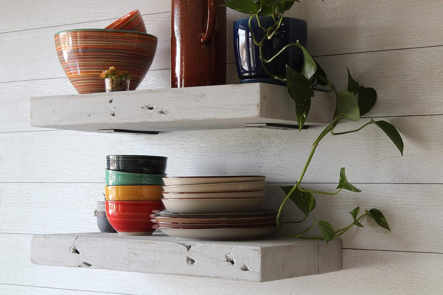 Urban Legacy Reclaimed Barn Joist Deep Floating Shelves | Deep Shelves with Low Profile Shelf Bracket with High Weight Capacity, Set of 2 (36" x 11" x 2.5", Rustic Gray)