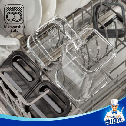 MR.SIGA 6 Piece Airtight Food Storage Container Set, BPA Free Kitchen Pantry Organization Canisters, One-handed Kitchen Storage Containers for Cereal, Spaghetti, Pasta, Black