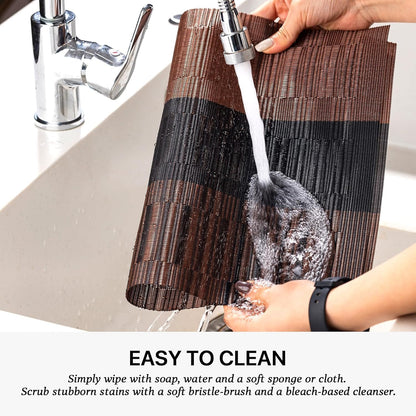 LEXMORE PlaceMats Set of 12 Vinyl/Plastic Woven Place Mats for Kitchen Table Indoor/Outdoor Washable PlaceMat Wipeable Dining Table Mats(Ombre Brown Black)