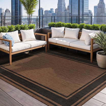 Beverly Rug Large Outdoor Rug 9x12 Modern Bordered Area Rugs for Indoor and Outdoor Patio Deck Porch Garden Waterproof Weather Sun Resistant Washable Outside Carpet (9 x 12 Gold)