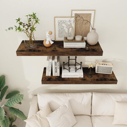 Floating Shelves 36 Inch Long, 12 Inch Deep Floating Shelves for Wall, 36 x 12 Shelves for Wall Storage & Display, 2" Thick Floating Shelf for Bathroom, Living Room, Rustic Brown Color, Set of 2