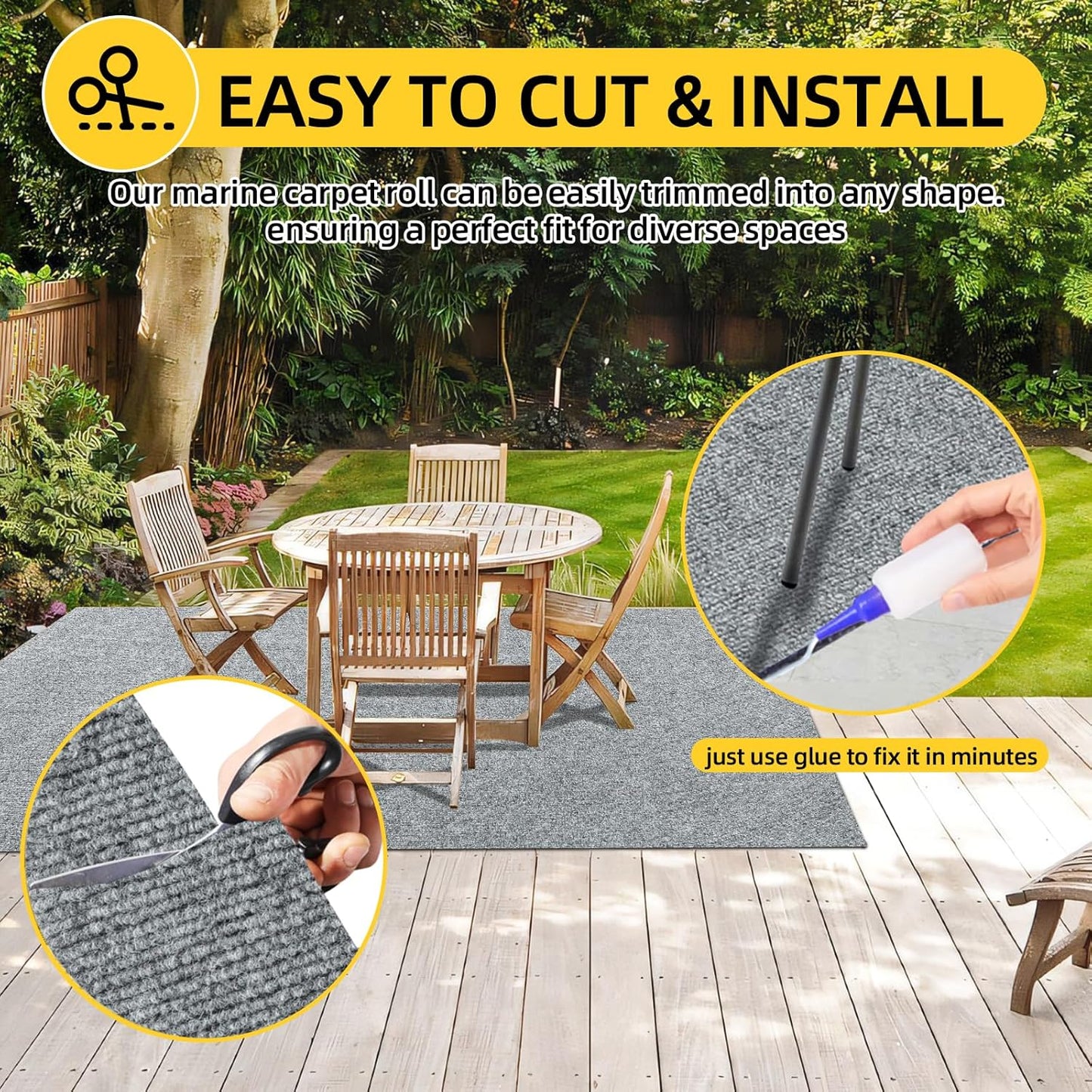 Marine Carpet,5 FT x 25 FT Smoke Gray Indoor Outdoor Carpet 0.2" Thick Boat Carpet with Water-Proof TPE Backing, Non-Slide Outdoor Marine Carpet Roll for Home, Patio, Porch, Deck