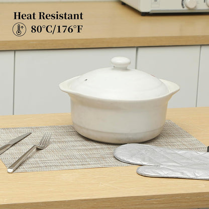 Leetaltree Linen Yellow Placemats Set of 6 - Heat Resistant Non-Slip Place mats for Dining Table, Washable Durable PVC Vinyl Woven Table Mats（Linen Yellow, 6）