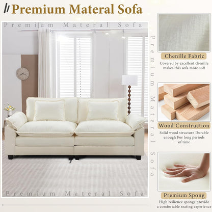 URRED Modular Sectional Sofa Comfy Cloud Couch, Modern Chenille Sofa Sleeper Deep Seat Couches with Ottoman/Pillows for Living Room (White, 82.6'')