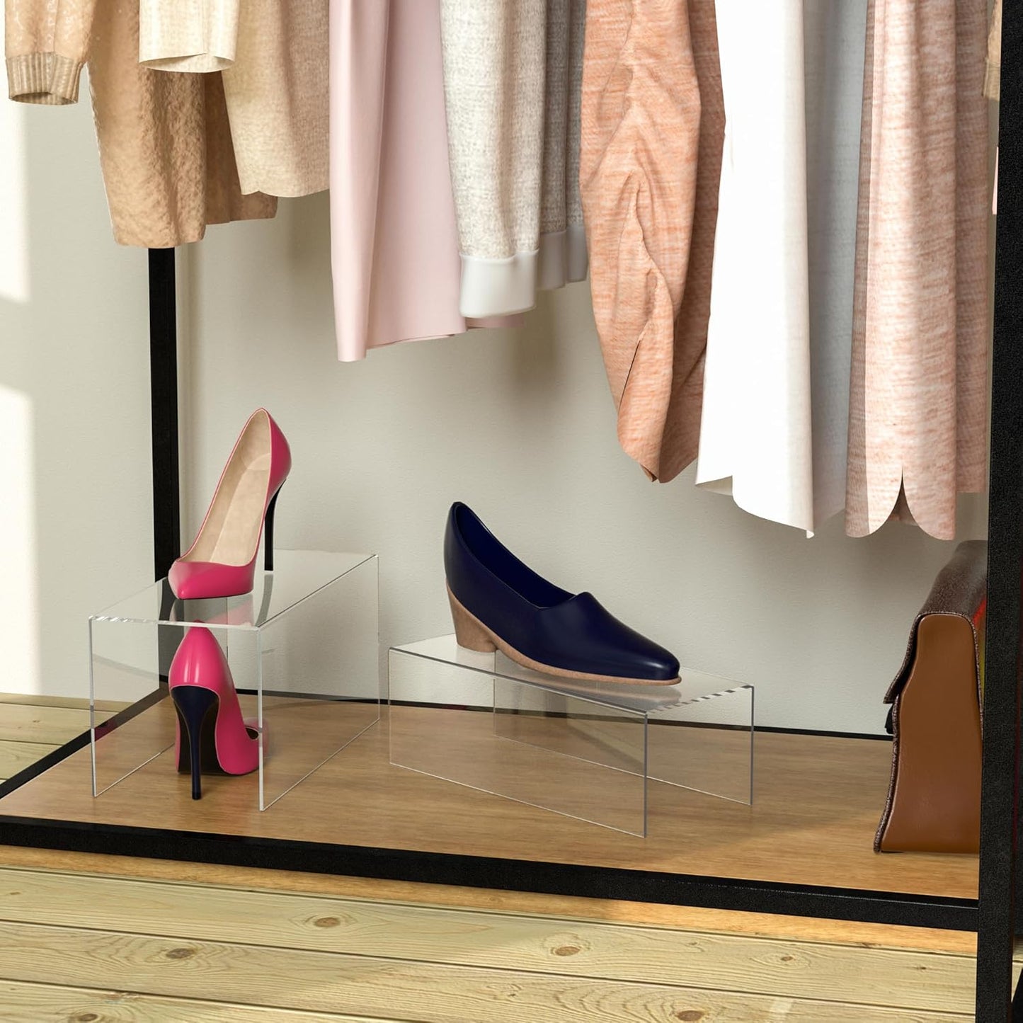 Clear Display Risers Shelf 3pcs, Countertop Rectangular Acrylic Display Storage Organizer, Acrylic Stands for Funko Pop Figure, Cosmetics, Bags, Shoes, Toys, Collectibles - 12- 4'', 5'', 6''