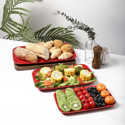 Vicrays Ceramic Rectangle Serving Platters - 14" 12" 10" Porcelain Serving Trays Plates for Party BBQ Appetizers Sushi Dessert - Microwave Oven and Dishwasher Safe - Set of 3 Red