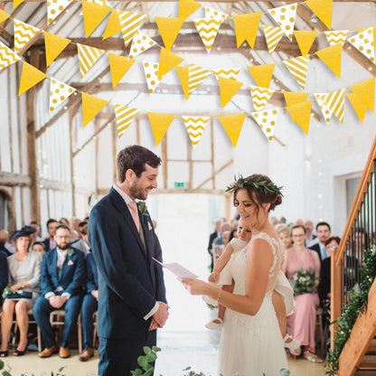 39Ft White and Gold Party Decorations Polka Dot Stripe Triangle Pennant Banner Glitter Foil Paper Flag Bunting Garland for Birthday Graduation Anniversary Wedding Bridal Baby Shower Hen Party Supplies