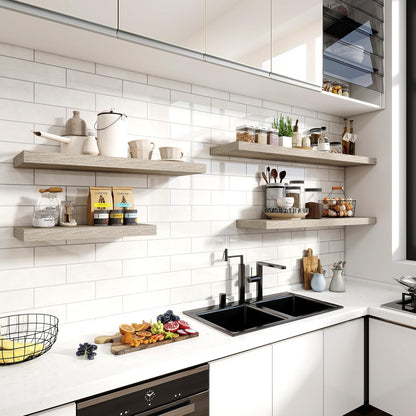 24 Inch Floating Shelves, 11.6 Inch Deep Floating Shelves for Wall, Floating Shelf with Invisible Brackets, Deep Shelves for Bathroom, Bedroom, Living Room, 2 Pack, Vintage Gray Oak